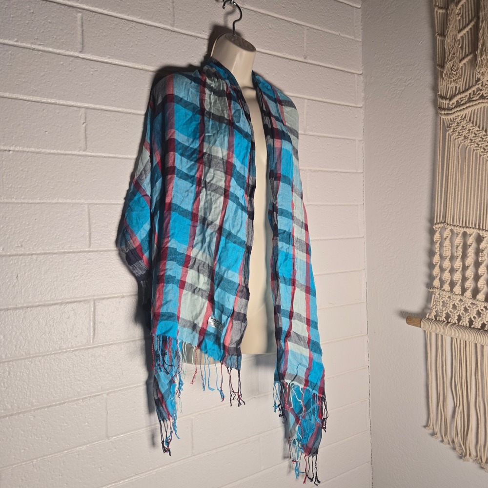 Vtg Pashmina Womens Scarf Plaid Silk Blend Fringed Wrap Check Colorful Classic